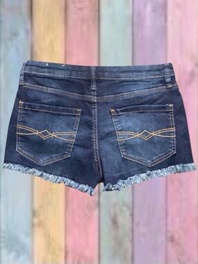 Mudd Flx Stretch Frayed Hem Dark Wash Jean Shorts